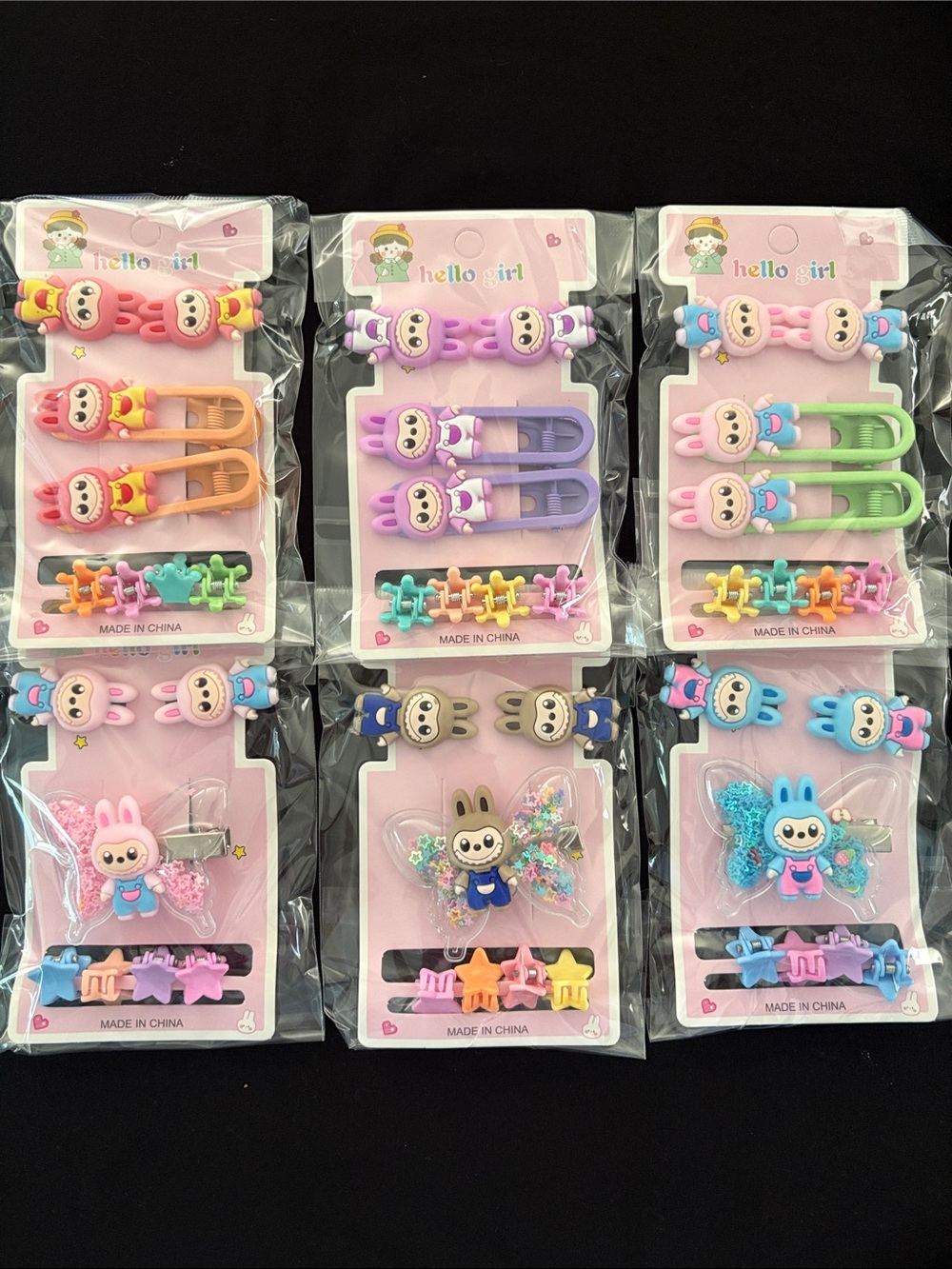 Kids Labubu Hair Clip Sets - Assorted Pastel Colors